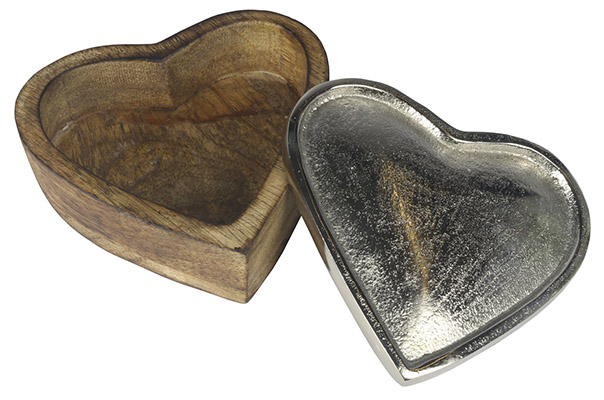 Wooden Heart Box With Nickel Top